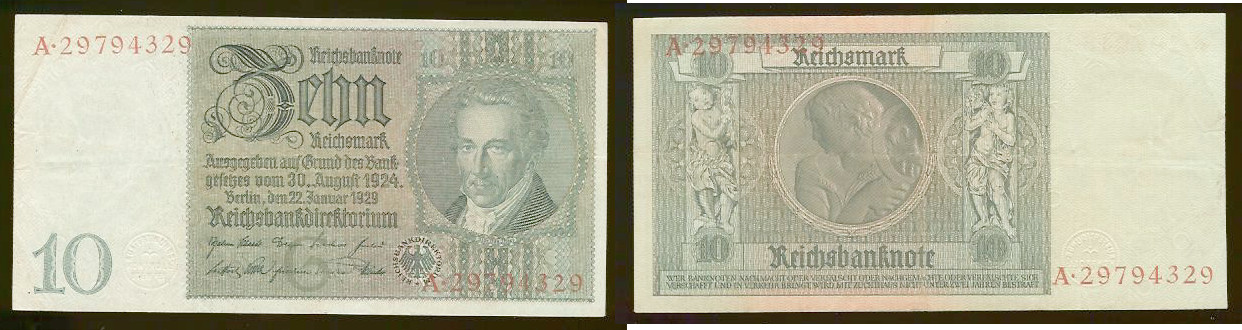 10 Reichsmark ALLEMAGNE 1929 P.180a TTB